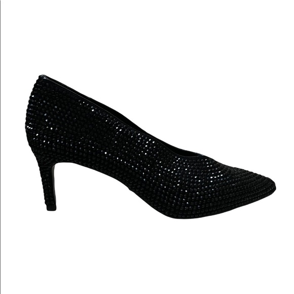New Lola Cruz Black Crystal Embellishment Heel Pumps NWOT Size 39